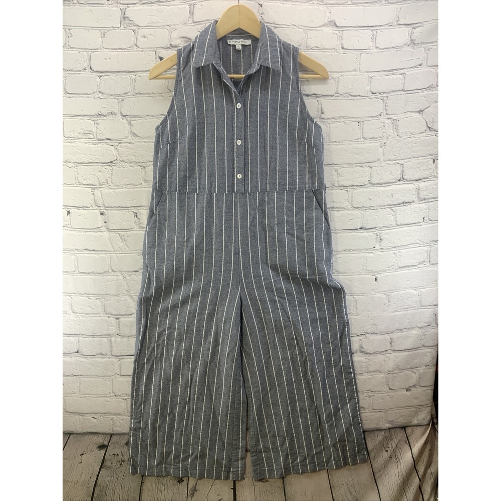 Purple Snow Jumpsuit Womens Sz L Blue White Striped Sleeveless‎